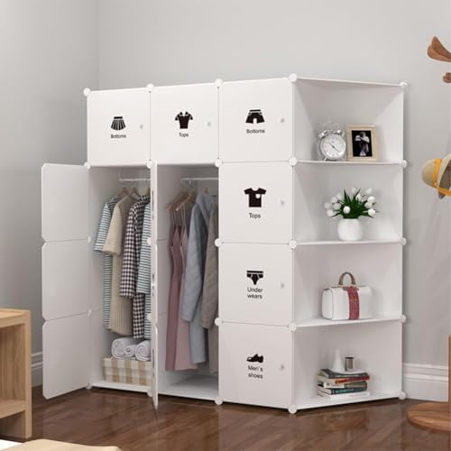 Garvee Armario Modular portátil para Dormitorio - 8 Cubos con Puertas y Barra para Ropa - Plástico Plegable y Estable, fácil Montaje, Ahorra Espacio - Ideal para Ropa, Juguetes y Libros - Color: 8