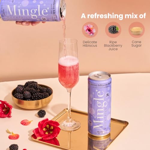 Mingle Mocktails Blackberry Hibiscus Bellini, Non-Alcoholic Drinks, Pre-Mixed Drinks, Canned Mocktails, 12 fl. oz. Cans, Pack of 24