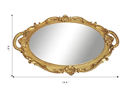 Xpxkj Oval Vintage Wall Mirror Tray Mirrored Tray Dresser Organizer Tray 9.8 * 14 Inch - Fruit Plate (Oval, Gold) #TOP1
