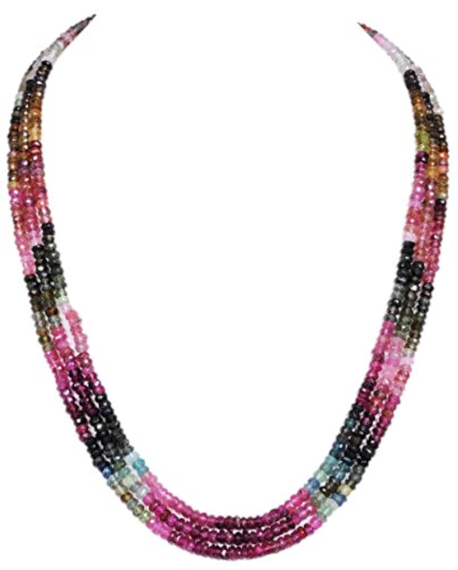 Jaipur 3 Rows Multi Tourmaline Gemstone Faceted Bead Necklace