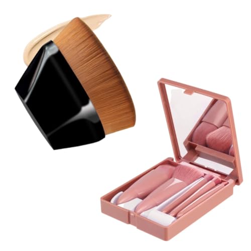 Kit Pinceis De Maquiagem, Um Pincel Para Base + Um Estojo de Maquiagem Com Espelho E Cinco Pinceis [