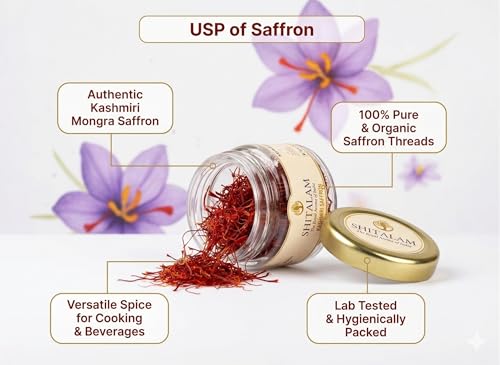 Image of Shitalam Kashmiri Saffron (Kesar) 1gram Premium Grade A+ Long Red Threads, Pure Handpicked Original Mongra Kesar for Milk, Tea, Biryani, Sweets, Desserts & Skincare, 1g Pack