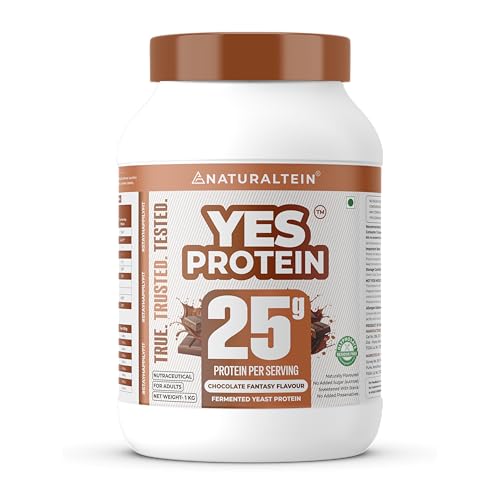 Image of Naturaltein YES Protein 1kg | Fermented Yeast Vegan Protein Powder | Chocolate Flavour | 25g Protein & 5.08g BCAA Per Serving | No Added Sugar | Naturally Sweetened | Digestive Enzymes | Heavy Metal Tested | 28 Servings