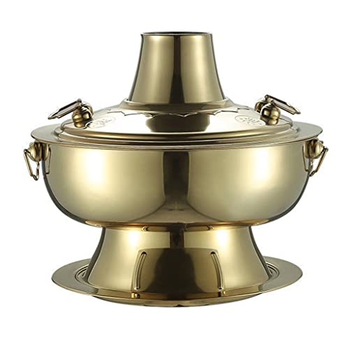 Chinese Hot Pot,Copper Hot Pot, All Copper Thick Charcoal Heated Old Hot Pot, Mongolian Multi-person Hot Pot, 30-36cm Suitable For Family Dinner And Outdoor Picnic(Gold,36cm)