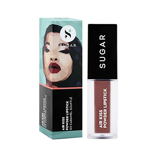 Image of SUGAR Cosmetics Air Kiss Powder Lipstick - 03 Caramel Souffle, Super Pigmented, Transferproof, Water-resistant, Moisturizing & Matte Finish - 2 gm