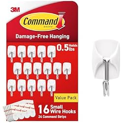 Command Small White Wire Hooks, 16 Hooks, 24 Strips | Damage-Free Hanging with Adhesive No Tools Wall Hooks for Hanging Decorations in Living Spaces, Holds up 0.5 lb