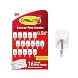 Command Small Wire Toggle Hooks, Damage Free Hanging Wall Hooks with Adhesive Strips, No Tools Wall Hooks for Hanging Organizational Items in Living Spaces, 16 White Hooks and 24 Strips
