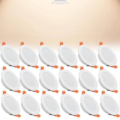 7W LED Recessed Ceiling Spotlights, 4000K Neutral White Ultra Slim Panel Light, Cut Φ80-90mm, AC110-240V Round Downlights for Living Room Office, 18 Pack