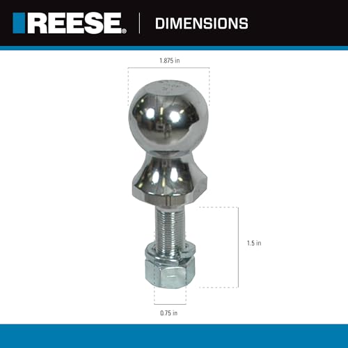 Reese Towpower 7029000 Trailer Hitch Ball, 2 in. Diameter, 3,500 lbs. Capacity, 3/4 in. Shank Dia, 2-3/8 in. Shank Length, Chrome - Thumbnail 2