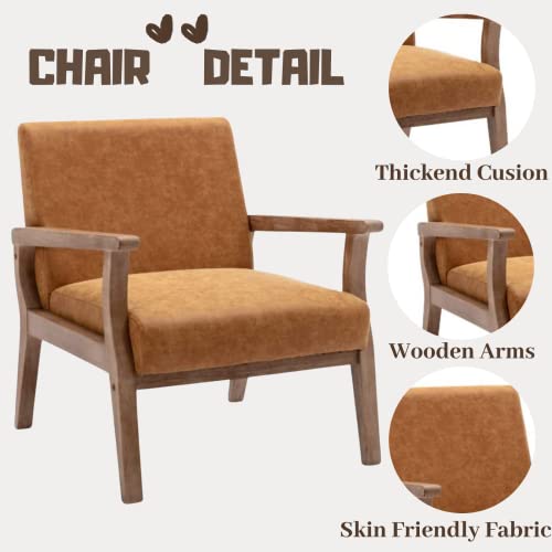 Cimoo Faux Leather Armchair Recliner Mid Century Modern Accent Chair Comfy Upholstered Lounge Chair Indoor Arm Chair With Wood Frame For Bedroom Living Room, Vintage Tan #TOP2
