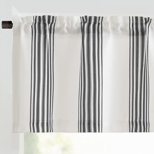 jinchan Stripe Rustic Linen Kitchen Valance Curtain, 50x16, 1 Panel, Blue | Light filtering, rod pocket, small window treatment, farmhouse, rustic, kitchen, dining room,laundry, machine wash