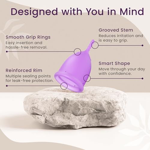 EcoBlossom Reusable Menstrual Cup Set - The Most Reliable Medical Grade Silicone Period Cups - Comfortably use for 12 Hours (2 Regular Cups)