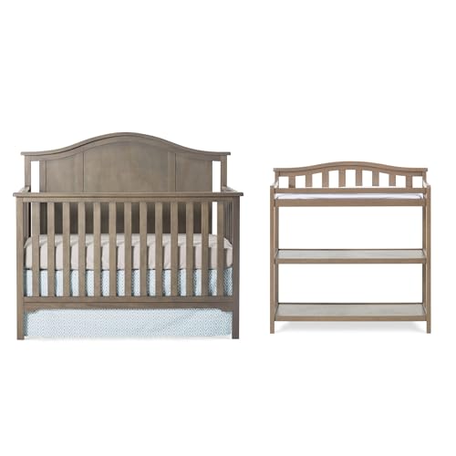 Image of Child Craft Cottage Arch Top Crib and Changing Table Nursery Set, 2-Piece, Includes 4-in-1 Convertible Crib and Changing Table, Grows with Your Baby (Dusty Heather)