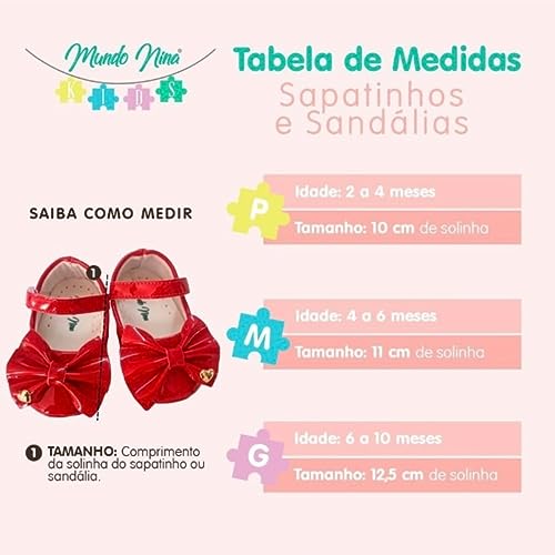 Sapatinho De Bebe Menina com laço e detalhe coração Mundo Nina Kids Tamanho:G (6-12 Meses)