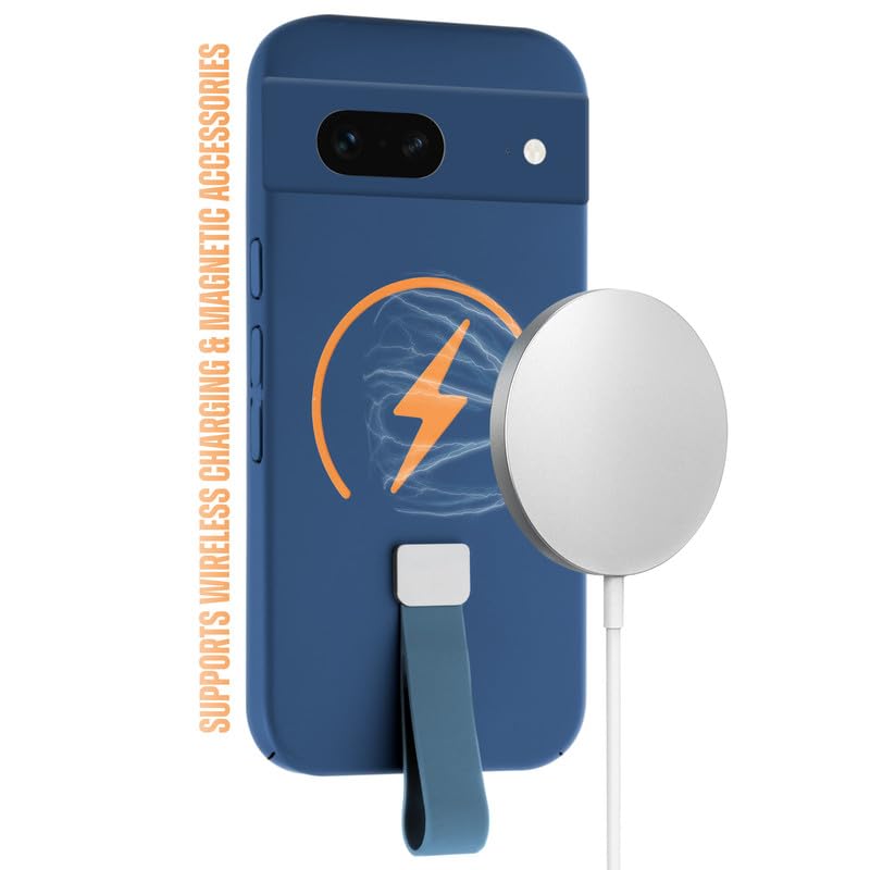 Image of Mr. Case Back Cover for Google Pixel 7 Compact and Stylish Silicon Finish Hard Back | Integrated Grip Strap | Wireless Charging Support - Blue