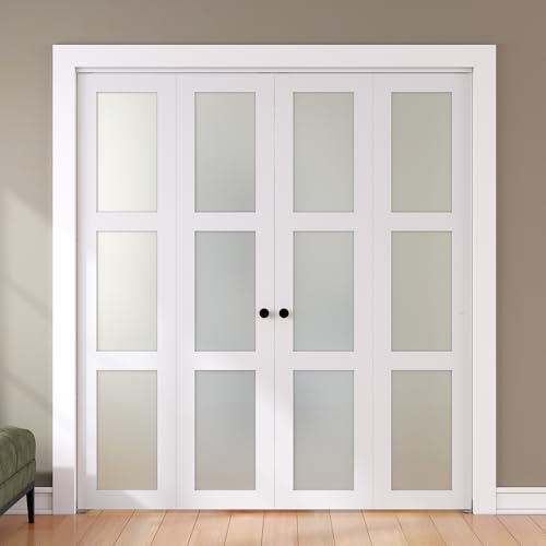 SMARTSTANDARD Bifold Door, for 56" x 80-3/4" Opening,Tempered Frosted Glass Closet Folding Barn Door with Hardware Kit, Water-Proof PVC Surface,Easy Install,White by SMARTSTANDARD - Image 4