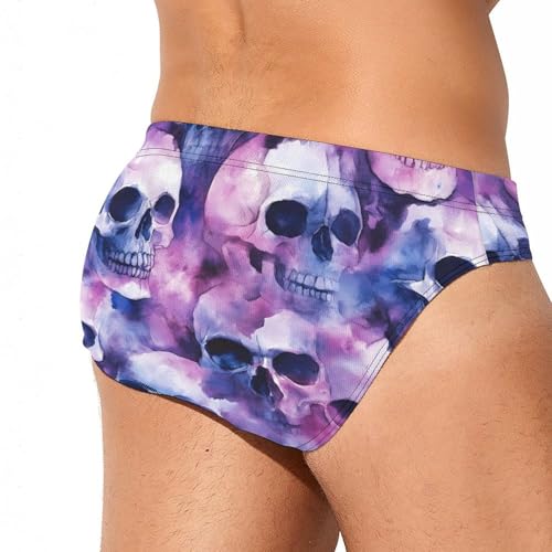 Watercolor Skulls Men's Swim Brief Sexy Bikini Swimwear Swimsuit Trunks Bathing Suits3