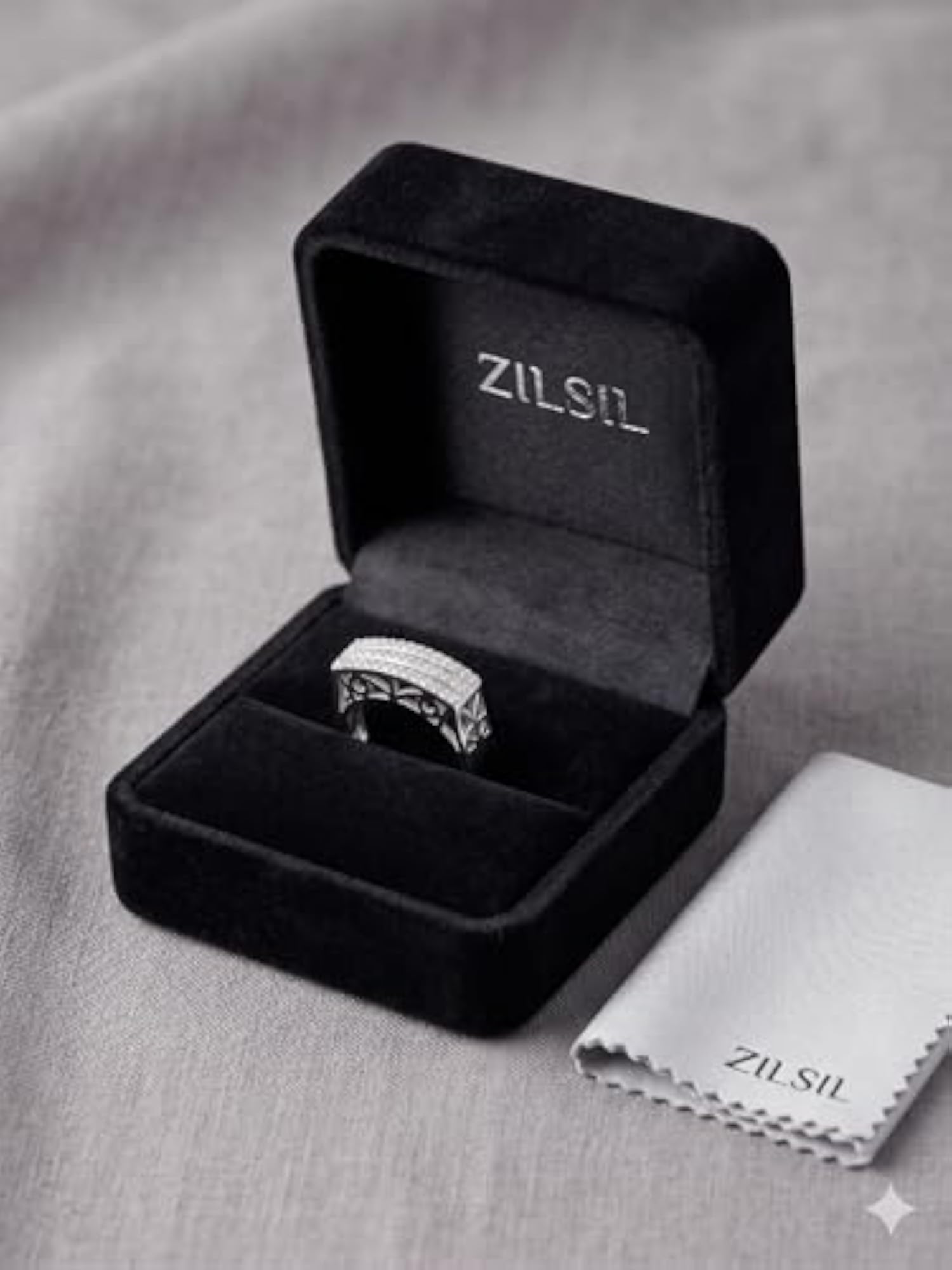 925 Pure Silver Three Row Pavé Statement Ring