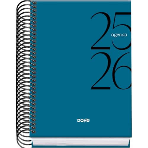 Dohe   Agenda Escolar 2025 2026   Día Página, Tamaño A6 (12x17 cm), Español e Inglés, Septiembre a Junio, Cierre de Espiral, Tapa Dura   SYSTEM Azul
