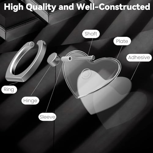 Image of KolorFish Transparent Phone Ring Stand Holder Mobile Phone Ring Holder Finger Grip 360 Degree Rotation (Heart)