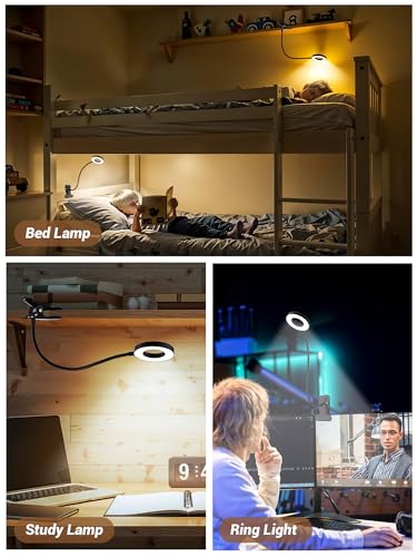 ReinHoo Desk Lamp,5 Colors+10 Brightness Reading Lamp LED Desk Light,550lm Bright Clip on Light, USB LED Lamp with Adapter, 360°Adjustable Reading Lights for Books in Bed, Bedside Table, Study, Craft - Image 6