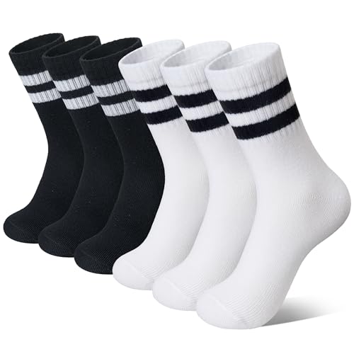 Image of Eyean Kids Athletic Crew Socks Boys Girls Cotton School Uniform Casual Basic Socks 6 Pairs