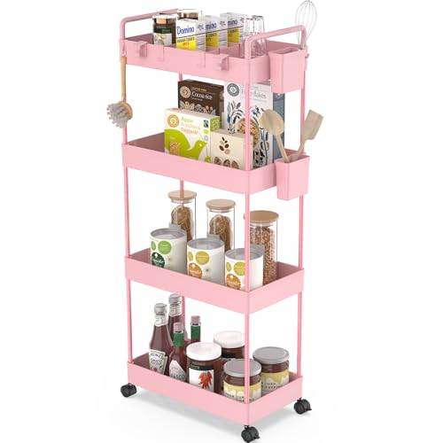 Ronlap Chariot de cuisine à 4 niveaux, chariot de service avec gobelet de suspension, séparateur,...