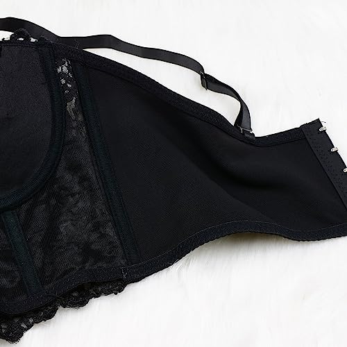 Ellacci Women's Natural Reigning Lace Rhinestone Bustier Crop Top Sexy Mesh Corset Top Bra Large Black #TOP7