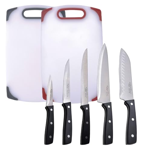 San Ignacio PK6149 Juego de 5 Cuchillos de Cocina en Acero Inoxidable y Set de 2 Tablas de Corte, Polipropileno
