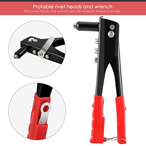 Rivet Tool Kit, Professional Pop Riveter with 4 Nozzle Adaptors, 4-in-1 Hand Rivet Gun Set with 40-Piece Rivets Included