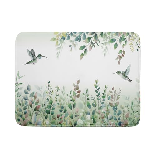 Giwawa Hummingbird Dish Drying Mat for Kitchen Countertop, Spring Summer Sage Green Eucalyptus Leaves Dish Drainer Mats, Herb Botanical Microfiber Dish Drying Pad Home Decor, 18"x24", Large