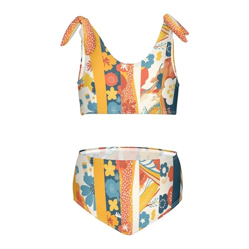 KLL Floral Pattern Cute Simple Flowers Girl Two Piece Bikini Sets Scoop Neck Beach Swimwear Swimsuit