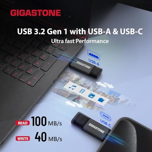 Image of GIGASTONE 16GB Dual USB Flash Drive 5-Pack, USB 3.2 Gen 1, 2-in-1 USB C+A, Speed Up to 100MB /s, Head Cap Design Thumb Drive, Plug & Play for Smartphone /PC /Mac /TV /Car Audio, USB 2.0 /3.0 /3.1 Compatible