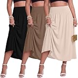 Ficerd 3 Pack Plus Size Maxi Skirts for Curvy Women Pockets Casual 2026 Boho Summer Flowy Long Skirt a Line High Waist Dress(Black, Coffee, Apricot,XX-Large)