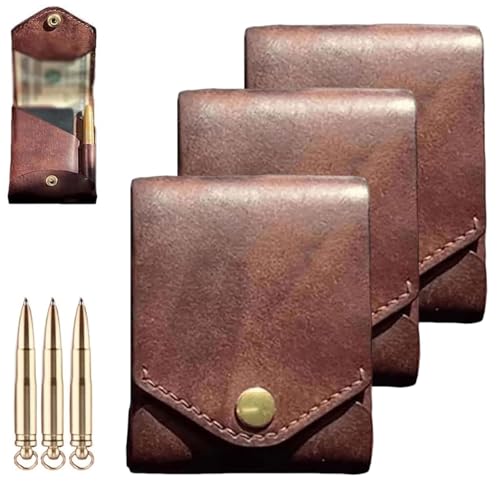 Vintage Handmade Leather Wallet, Multifunctional Handmade Leather Wallet for Men Built-In Pen Slot, Slim Minimalist Men's Wallets (3PCS,One size)