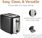 Amazon Basics 2 Slice Toaster, With 6 Browning Settings, Extra Wide Slots For Bagels and Special Breads, Removable Easy-to-Clean Crumb Tray, Cancel/Defrost/Bagel Buttons, 900W, Black & Silver