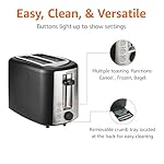 Amazon Basics 2 Slice Toaster, With 6 Browning Settings, Extra Wide Slots For Bagels and Special Breads, Removable Easy-to-Clean Crumb Tray, Cancel/Defrost/Bagel Buttons, 900W, Black & Silver - Image 4
