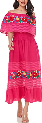 Image of YZXDORWJ Women Embroidered Mexican Peasant Casual Sexy Lace Off-Shoulder Long Dress