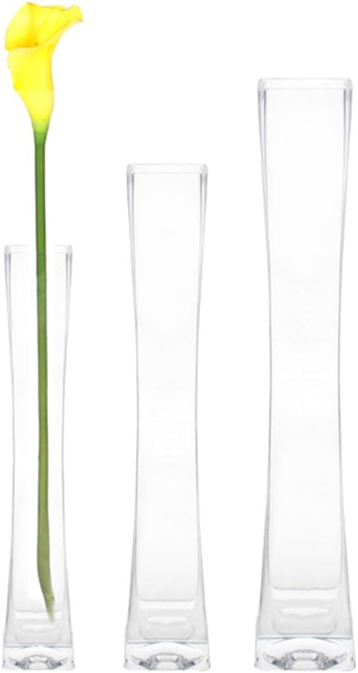 WGV Tall Masterpiece Glass Vase, 4" W x 21.65" H, (Multiple Sizes Choices) Clear Large Block Gathering Concaved Floral Centerpiece, Wedding Event Home Decor, 1 Piece (VXV0422)