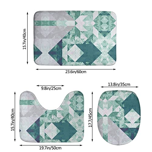 DIRYKILP Badematte + Konturmatte + Toilettendeckelbezug, Abstraktes Dreieck Fractal Muster 3 Stück Badematte Set, mit Anti-Rutsch-Klebeboden – Bild 4