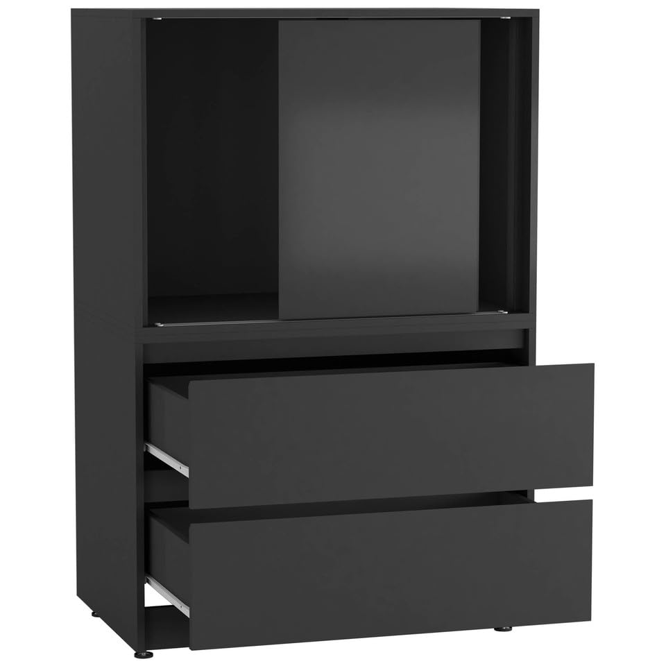 URBNLIVING Modern 2 Door 2 Drawer Storage Cabinet Unit - Sliding Door Cupboard with Drawers, Space‑Saving, Ideas for Home Office, Living Room, Bedroom, Hallway Organization, Freestanding