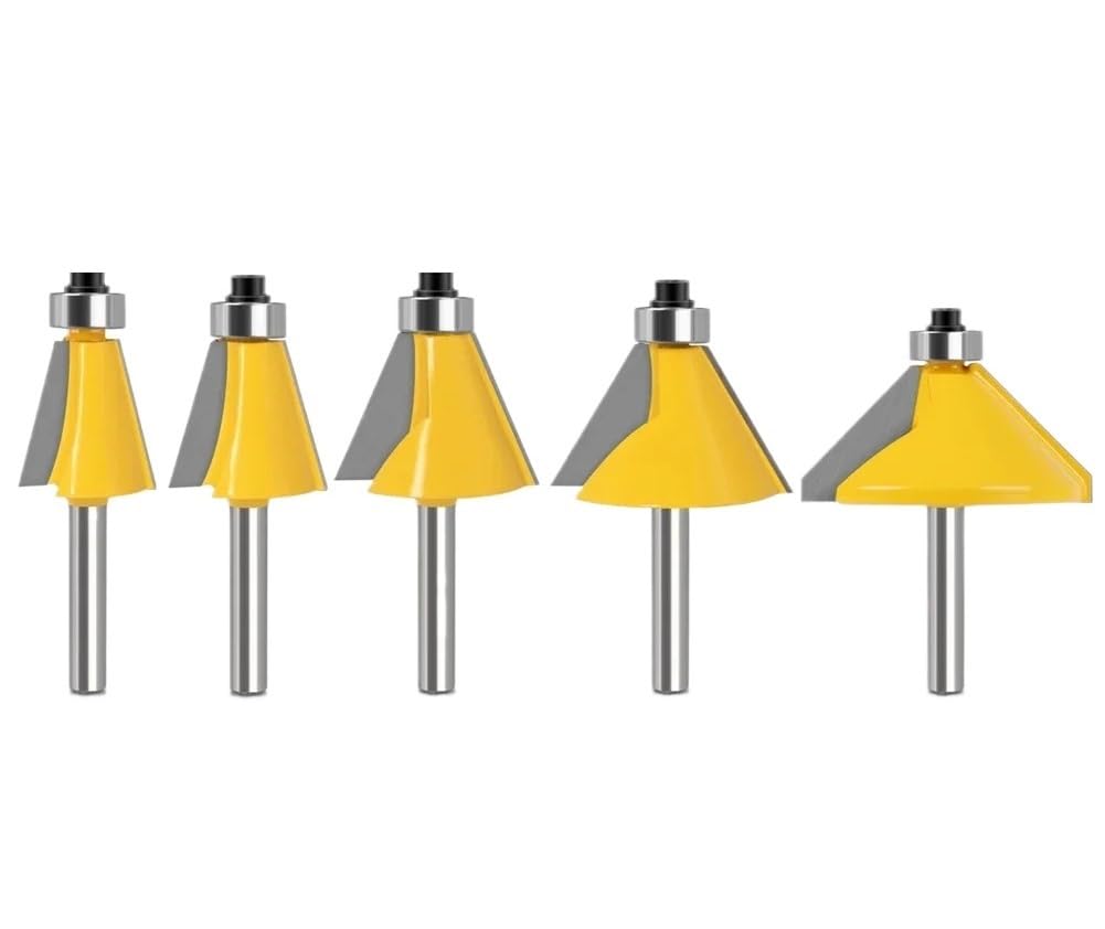 Frezy do formowania krawędzi z fazą, Frez fazowany skośny 5 sztuk 6mm 8mm 12mm 1/4in 1/2in trzpień 11,25-45 stopni drewno(5PCS 8mm Shank)