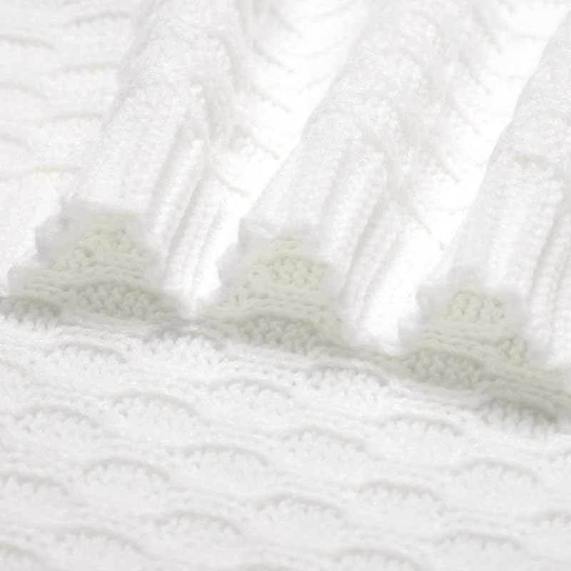 Neiwech Baby Blanket Boy Girl Knit Soft Swaddle Receiving Blankets for Newborn Nursery Infant Crib Stroller White 30 x 40 Inch - Image 7