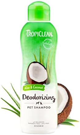 TropiClean Aloe & Coconut Deodorizing Dog Shampoo for Smelly Dogs | Odor Control Shampoo for Stinky Dogs | Natural Pet Shampoo Derived from Natural Ingredients | Cat Friendly | Made in the USA | 20 oz
