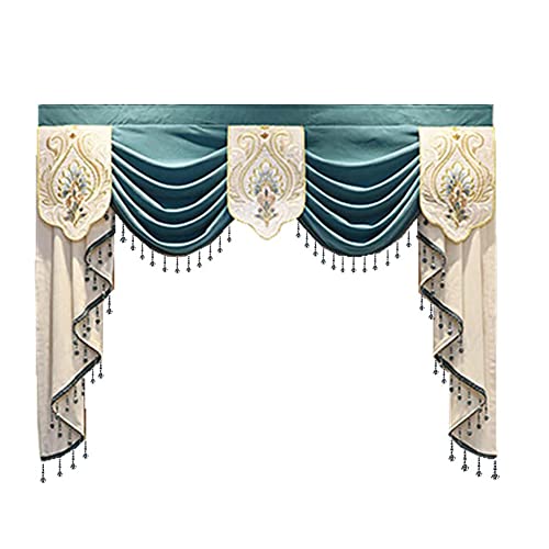 Kmsg Luxury European Curtains Valance For Living Room Blackout Chenille Swag Valance With Beads For Bedroom Rod Pocket Thermal Insulated Waterfall Valance For Dining Room 1 Panel W59 Inch #TOP4