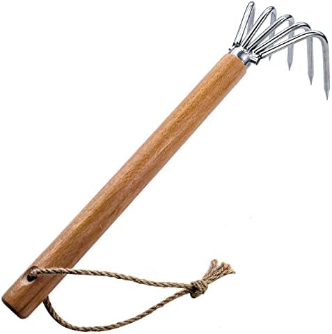 GAOGE Hand Rake, Steel Digging Tool with Wooden Handle for Garden ...