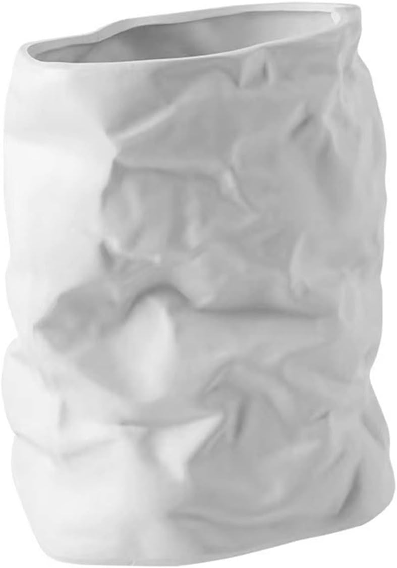 Vase Home Decor Vase Nordic Wrinkled Paper Bag Vase Flower Pot Vase Flowers Decor Desk Ornaments Suitable for Dining and Living Room Home decoratio(White)