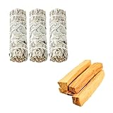 Aromasenses - 50 Gramos Palo Santo Sagrado De Perú + 3 Atados Salvia Blanca - 100% Natural Ecologico - Bursera Graveolens - Limpiador de Energías - (50 Gramos + 3 Atadillos Salvia Blanca)