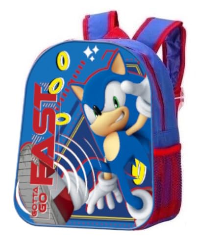 TDL Sonic Backpack Character Rucksack Kids School Bag Sonic The Hedgehog Premium Carry Travel Bag With Drinks Holder, Blue