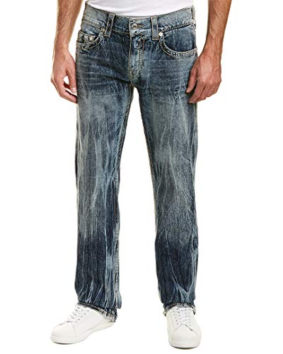 True Religion Mens Straight Earthworm Big T Jeans in Trail of Blue Wash
